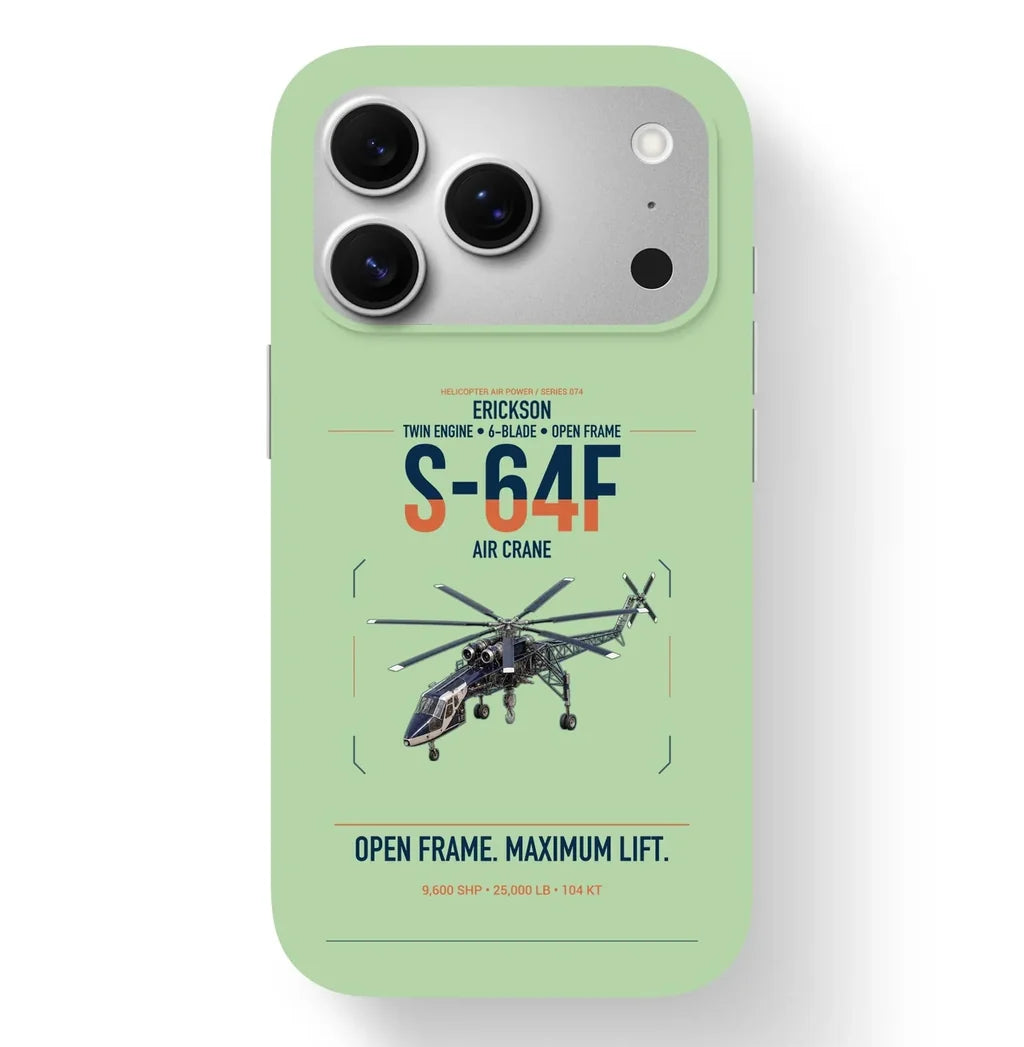 Erickson S-64F Air Crane design on light green magsafe iphone case, for iPhone 17 Pro