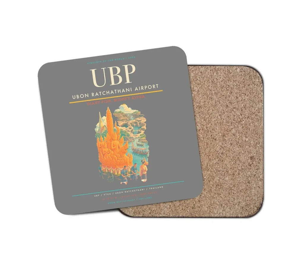 Ubon Ratchathani Airport (UBP) design on gray 1 piece coaster
