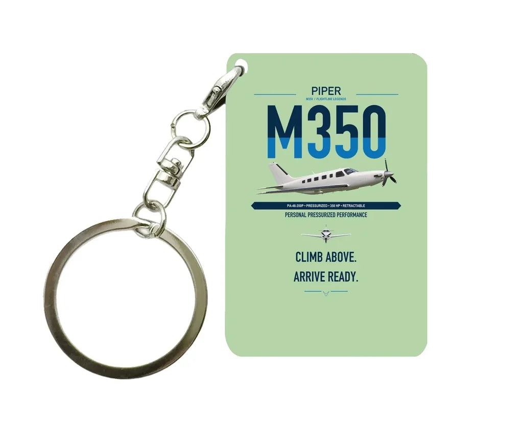 Piper M350 design on light green designed key chain, double-side print