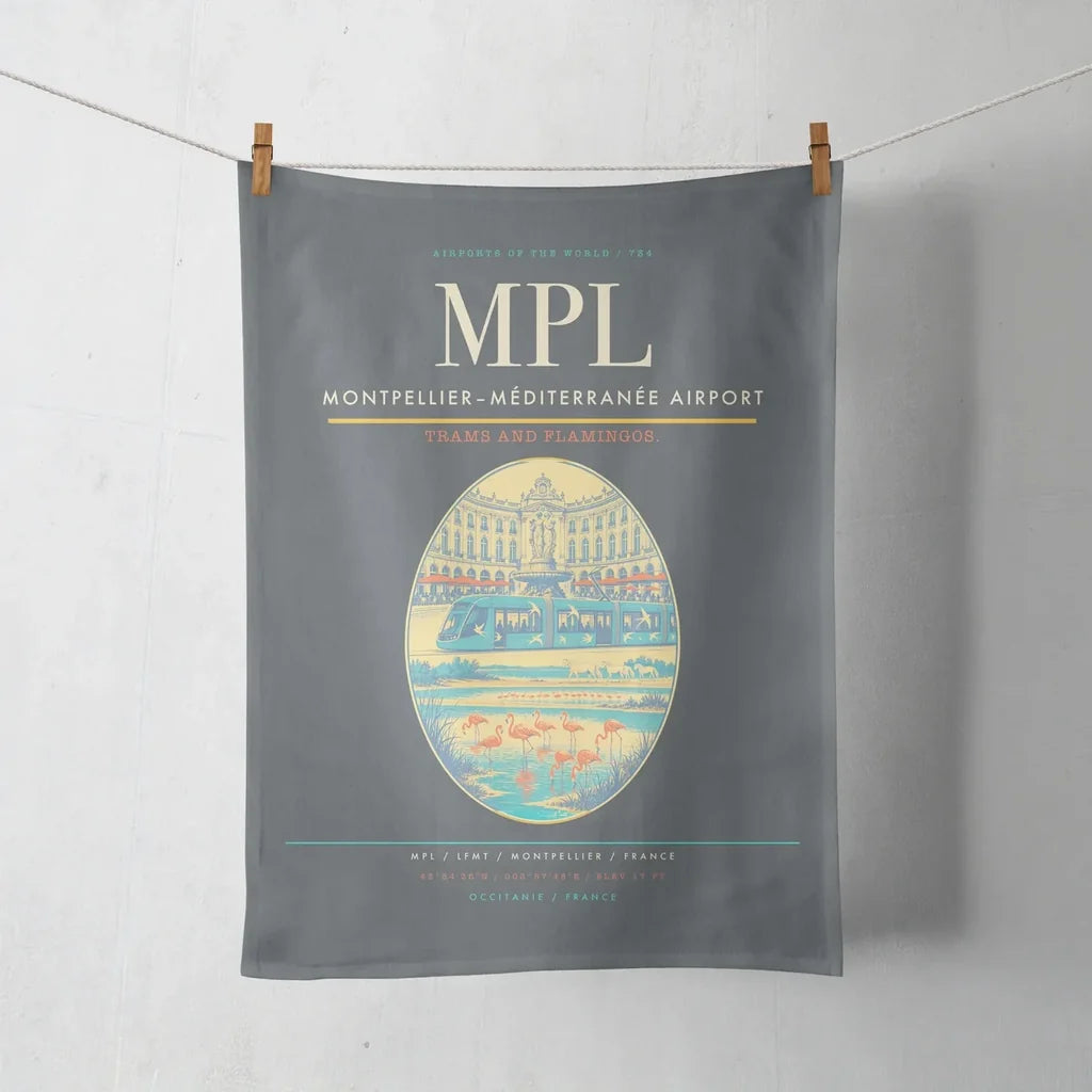 Montpellier–Méditerranée Airport (MPL) design on gray towel