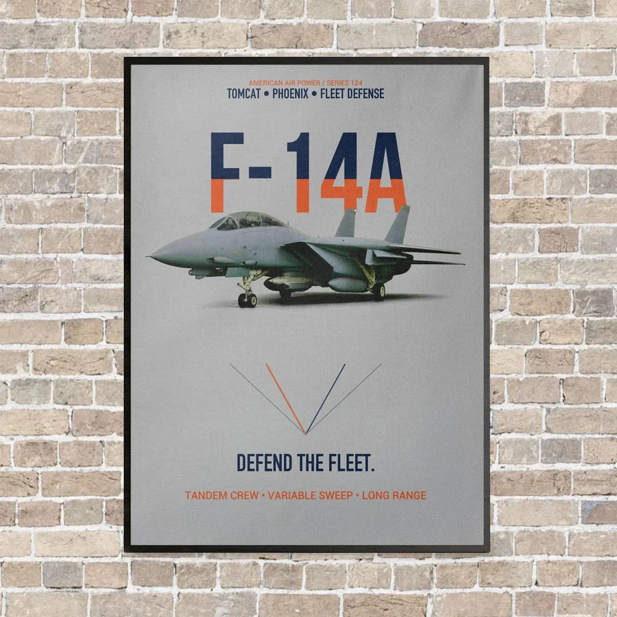 F-14A Tomcat Defend The Fleet vertical canvas print - framed - light gray background