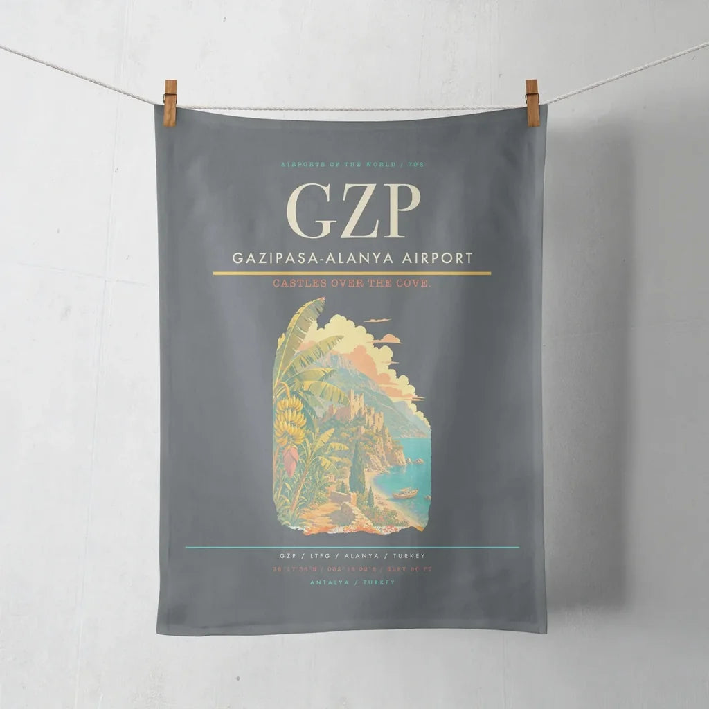 Gazipasa-Alanya Airport (GZP) design on gray towel