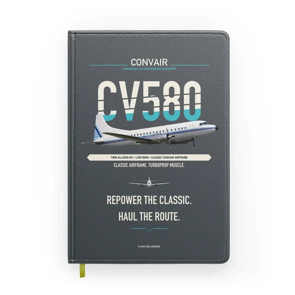 Convair 580 design on gray notebook