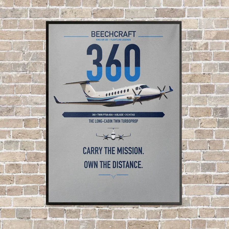 Beechcraft King Air 360 vertical canvas print - framed - light gray background