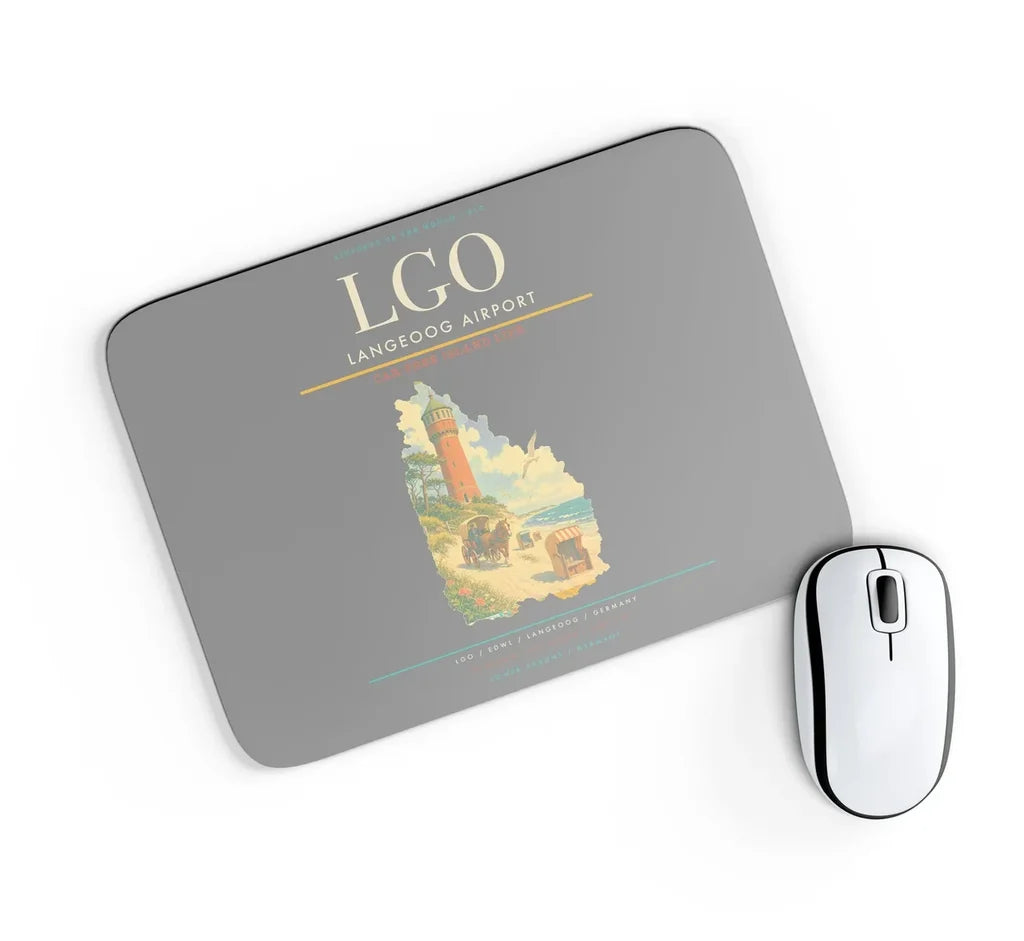 Langeoog Airport (LGO) design on gray rectangle mouse pad