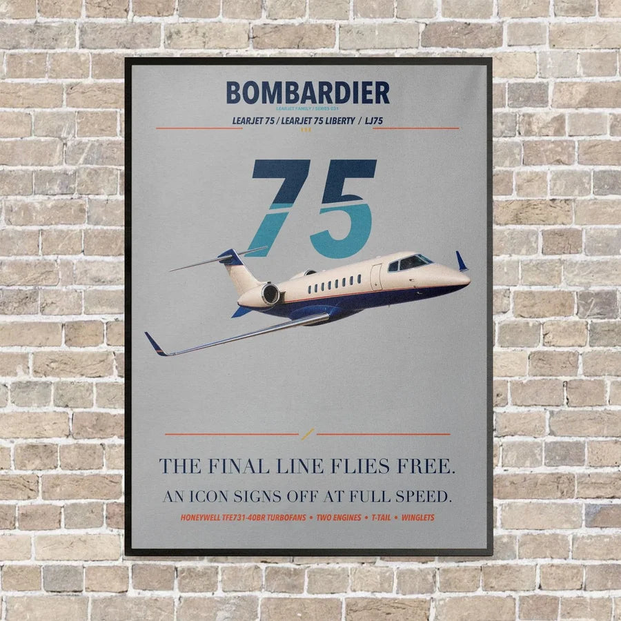 Bombardier Learjet 75 Liberty vertical canvas print - framed - light gray background