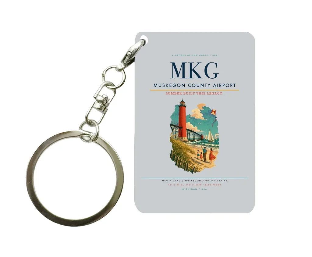 Muskegon County Airport (MKG) design on light gray key chain