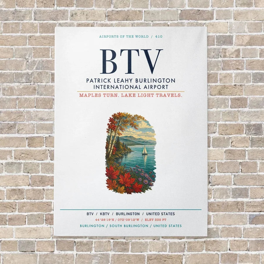 Patrick Leahy Burlington International Airport BTV vertical canvas print - no frame - white background