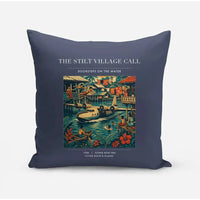 Thumbnail for VINTAGE G4275 - The Stilt Village Call - Designed Pillows design on navyblue