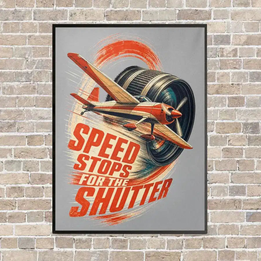 Speed Stops For The Shutter vertical canvas print - framed - light gray background