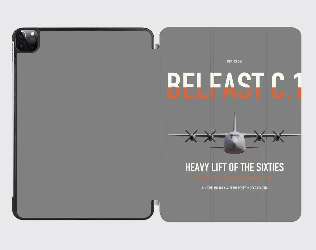 Short Belfast C.1 design on gray ipad tablet case