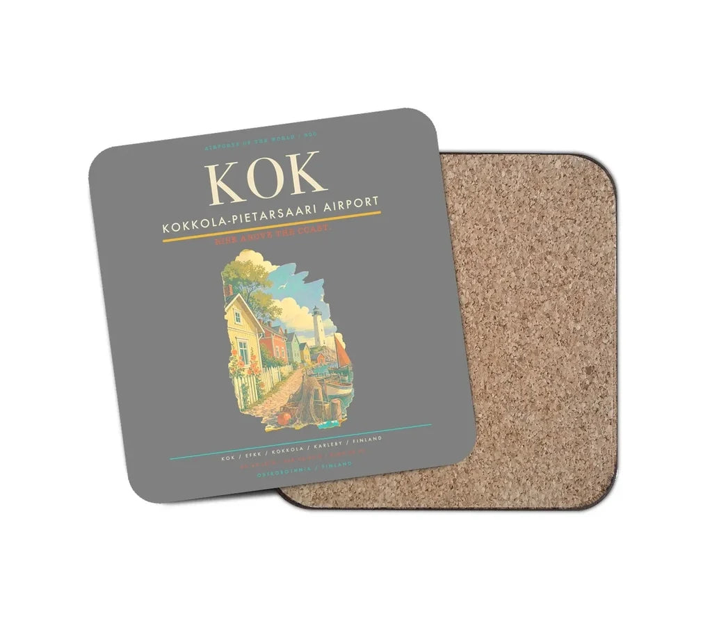 Kokkola-Pietarsaari Airport (KOK) design on gray 1 piece coaster