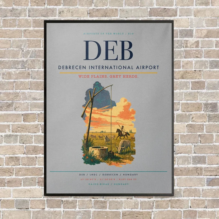 Debrecen International Airport DEB vertical canvas print - framed - light gray background