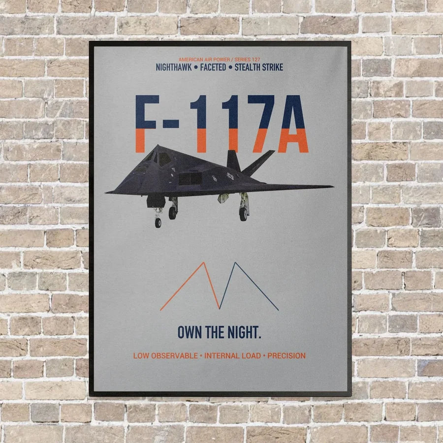 F-117A Nighthawk Own The Night vertical canvas print - framed - light gray background
