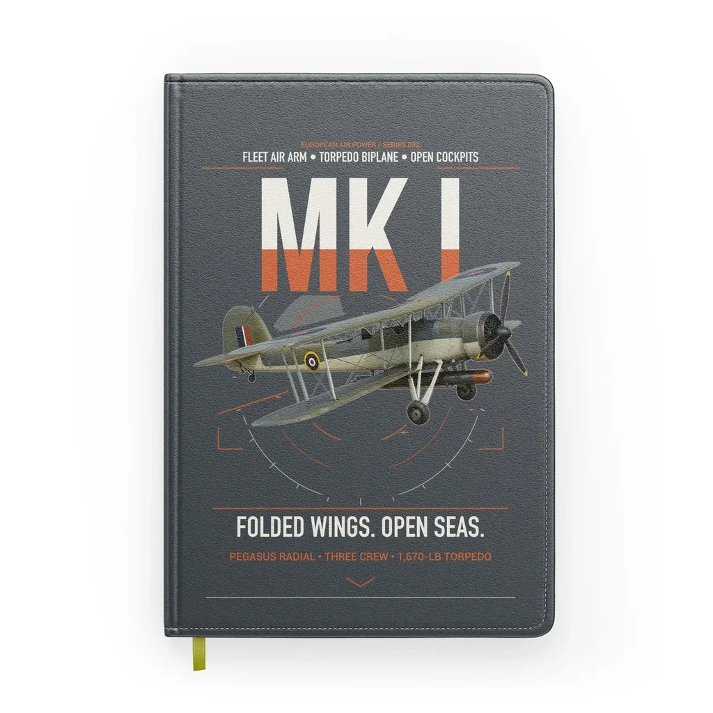 Fairey Swordfish Mk I design on gray notebook