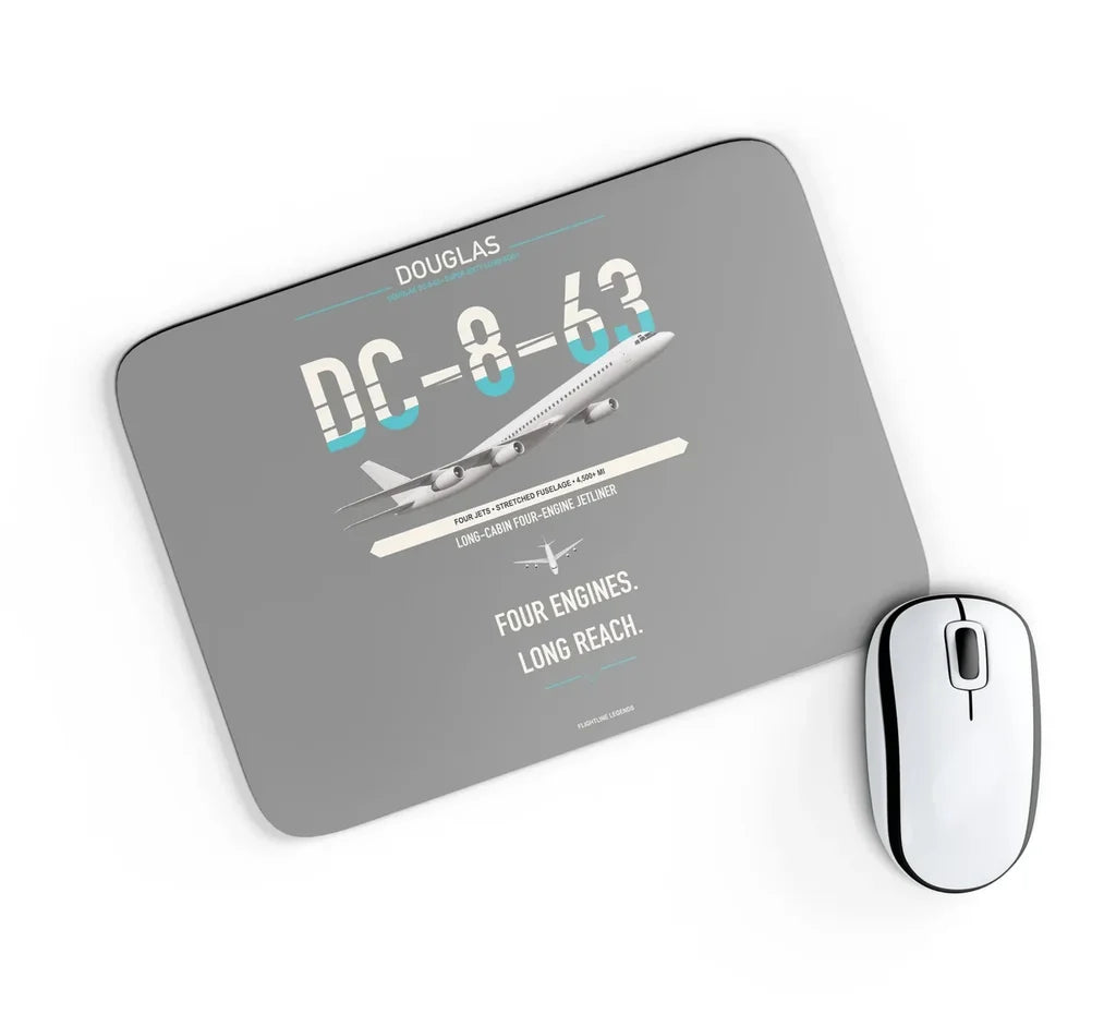 Douglas DC-8-63 design on gray rectangle mouse pad
