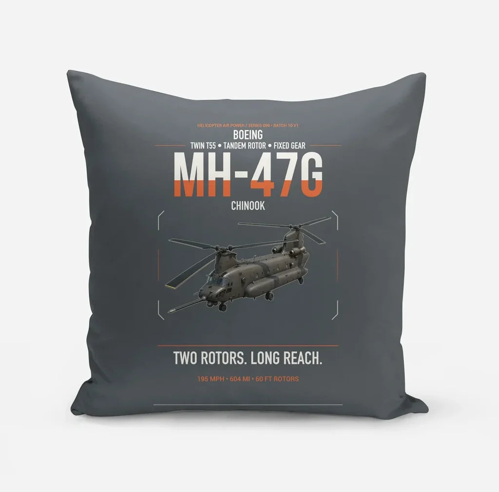 Boeing MH-47G Chinook design on gray pillow