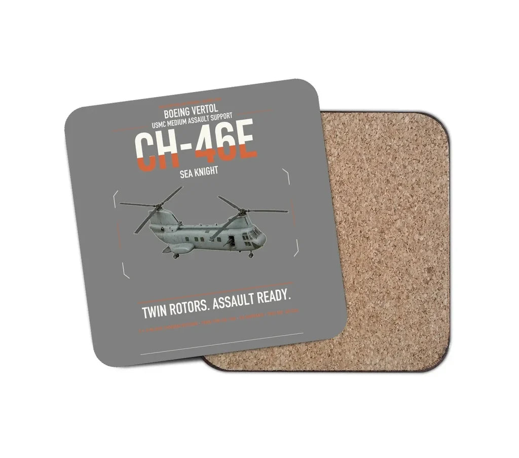 Boeing Vertol CH-46E Sea Knight design on gray 1 piece coaster