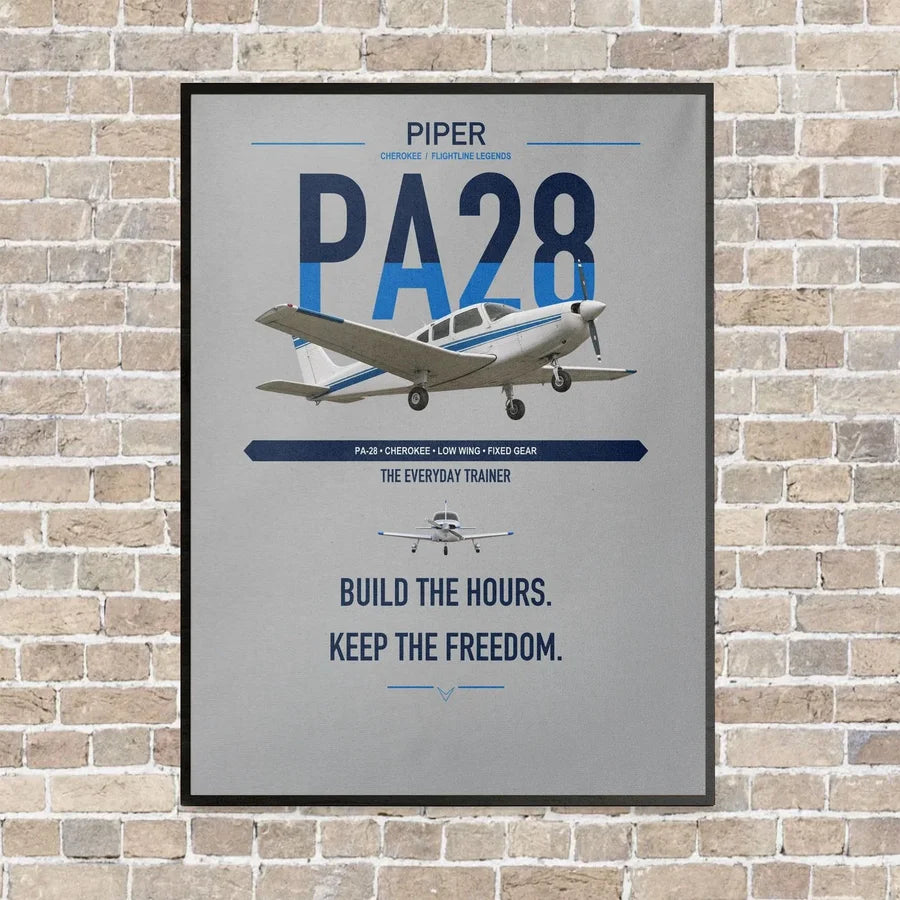 Piper PA-28 Cherokee vertical canvas print - framed - light gray background