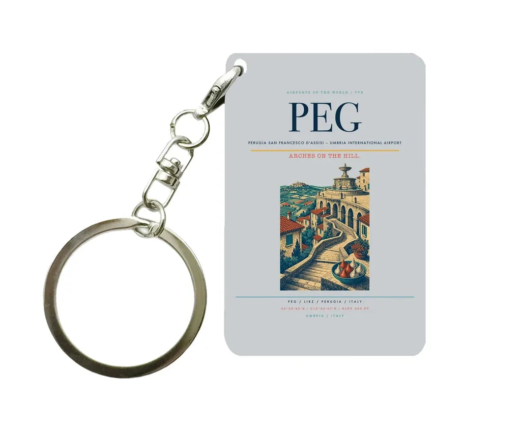 Perugia San Francesco d'Assisi – Umbria International Airport (PEG) design on light gray key chain