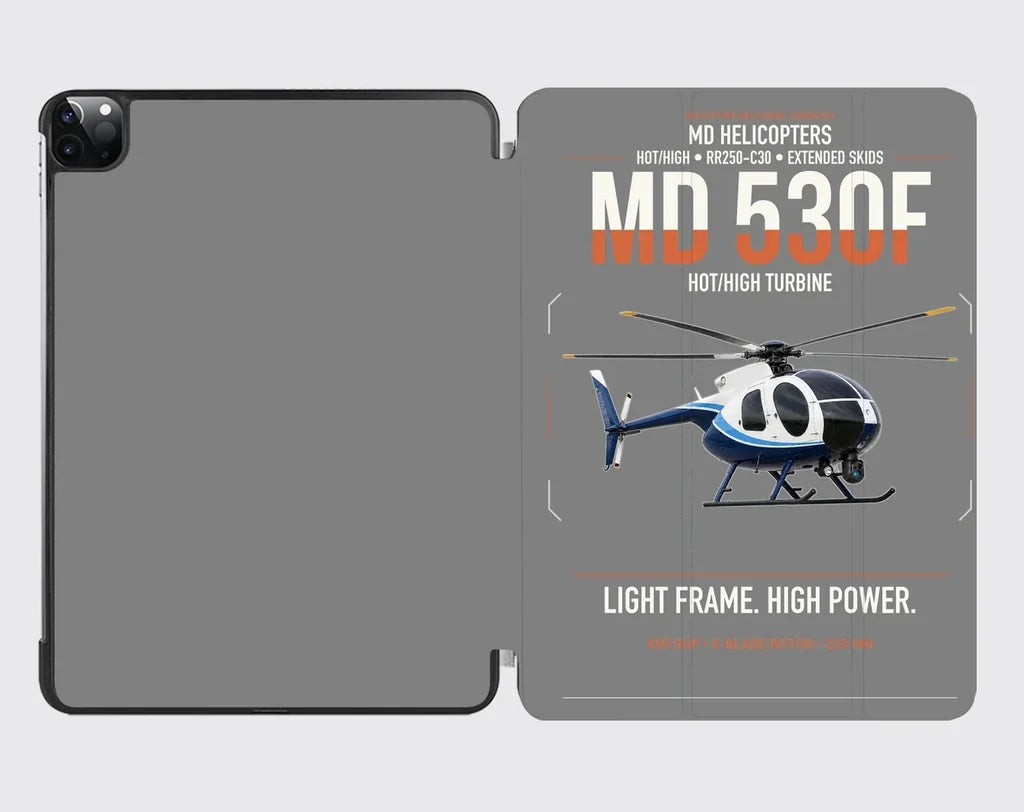 MD Helicopters MD 530F design on gray ipad tablet case