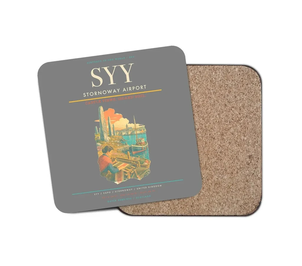 Stornoway Airport (SYY) design on gray 1 piece coaster