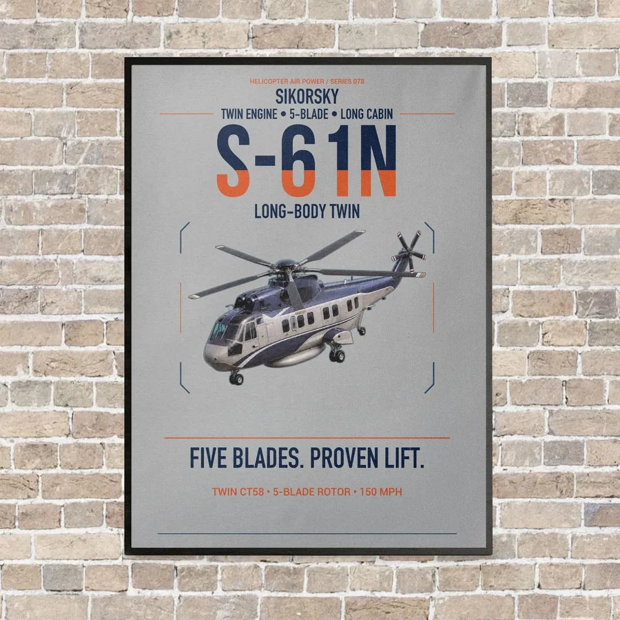 Sikorsky S-61N vertical canvas print - framed - light gray background