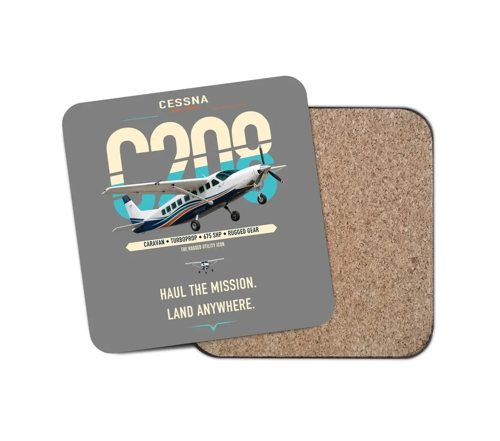 Cessna 208 Caravan design on gray 1 piece coaster