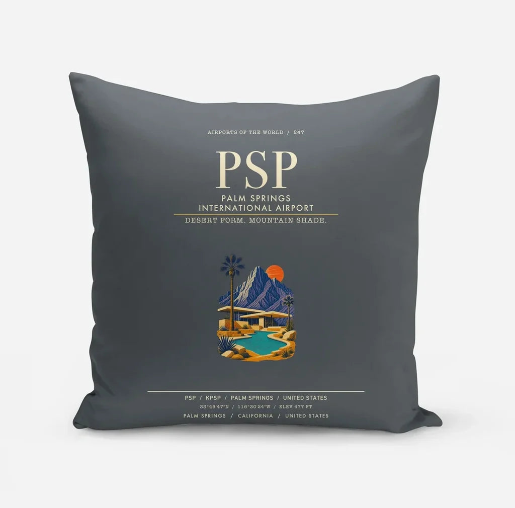 Palm Springs International Airport (PSP) design on gray pillow