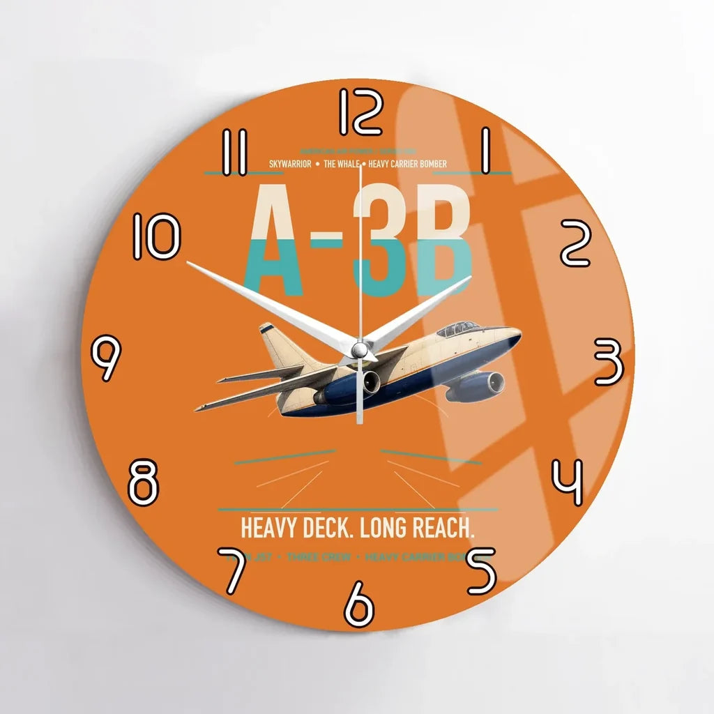 A-3B Skywarrior design on orange no frame wall clock