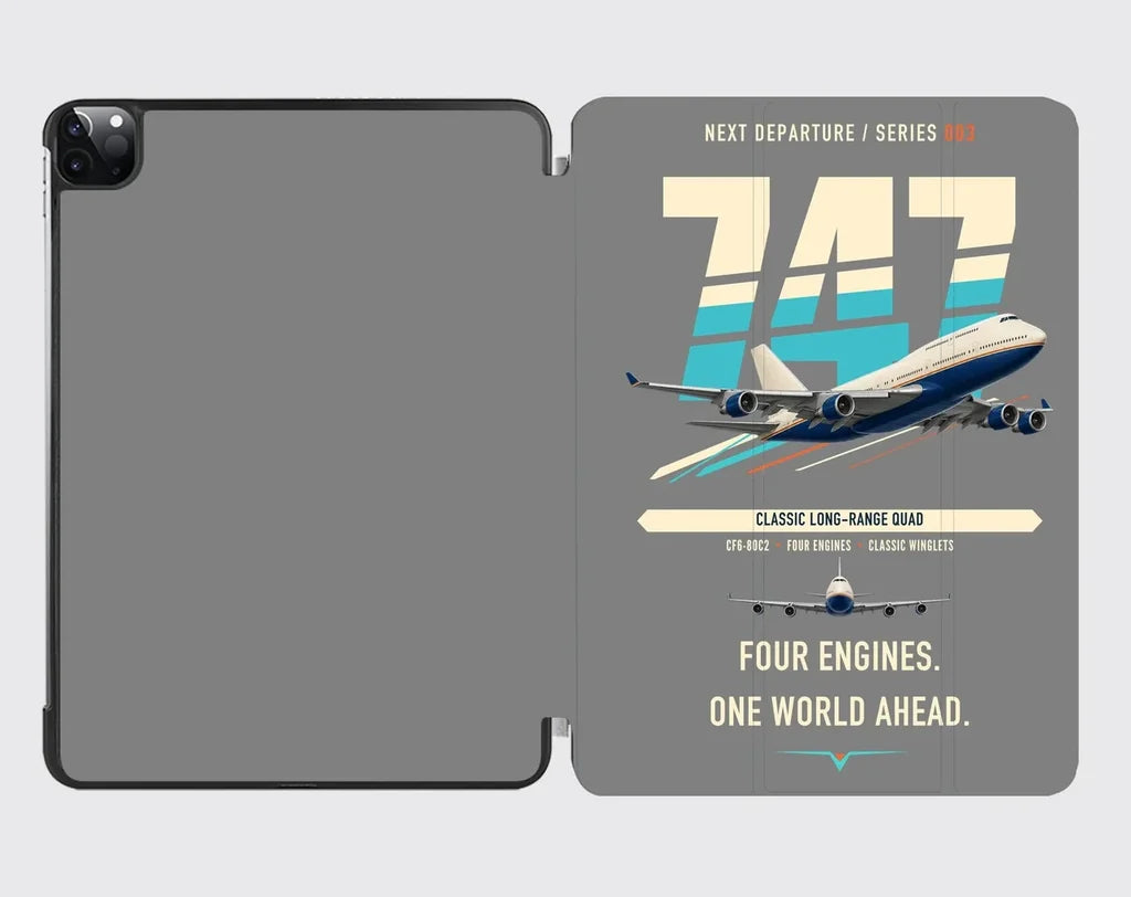 Boeing 747-400 design on gray ipad tablet case