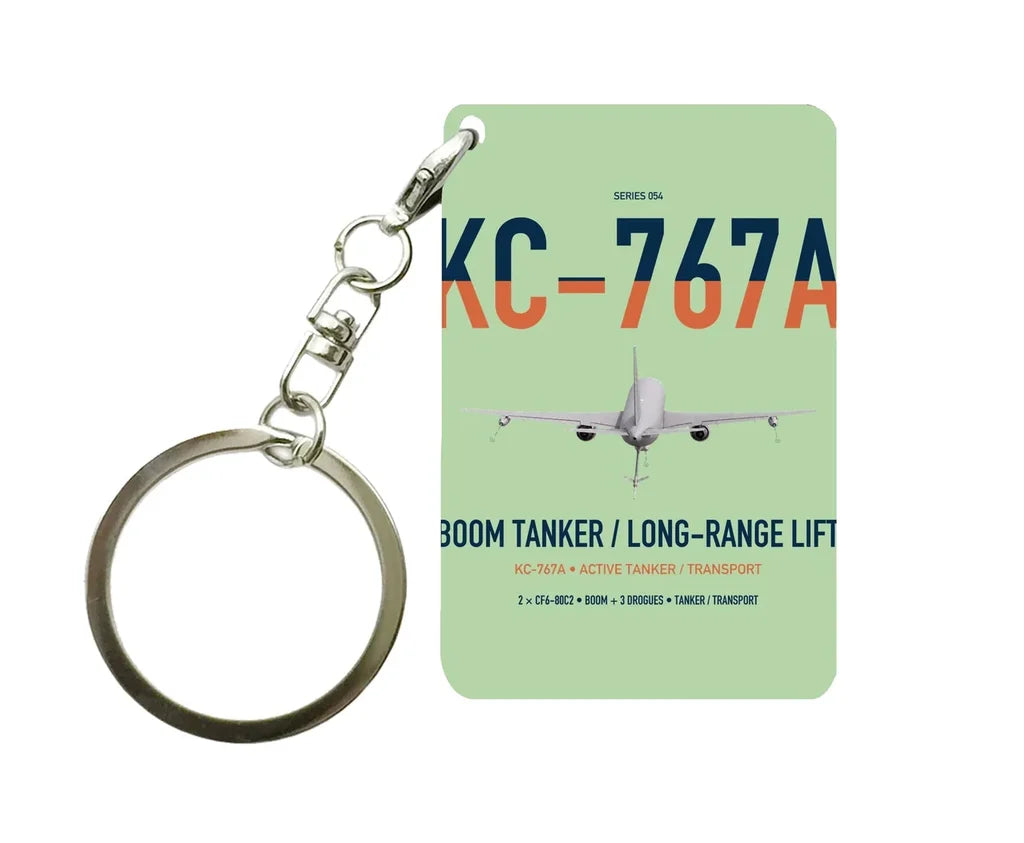 Boeing KC-767A design on light green designed key chain, double-side print