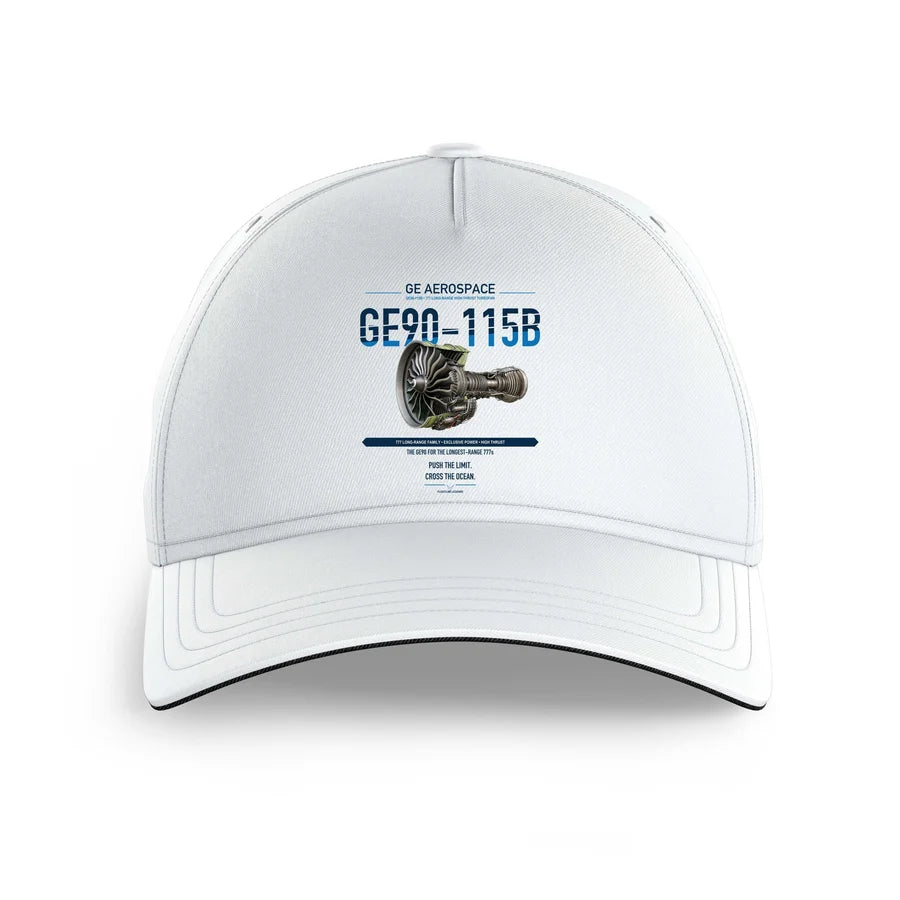 GE90-115B design on white printed hat