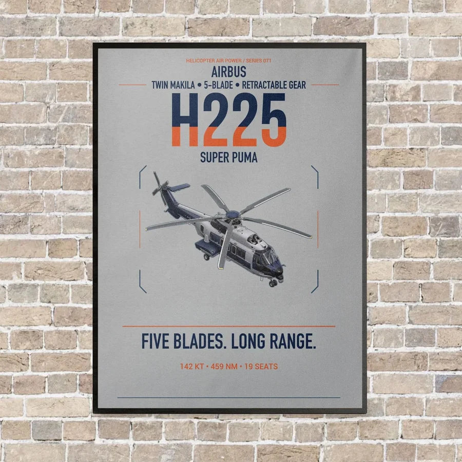 Airbus H225 vertical canvas print - framed - light gray background