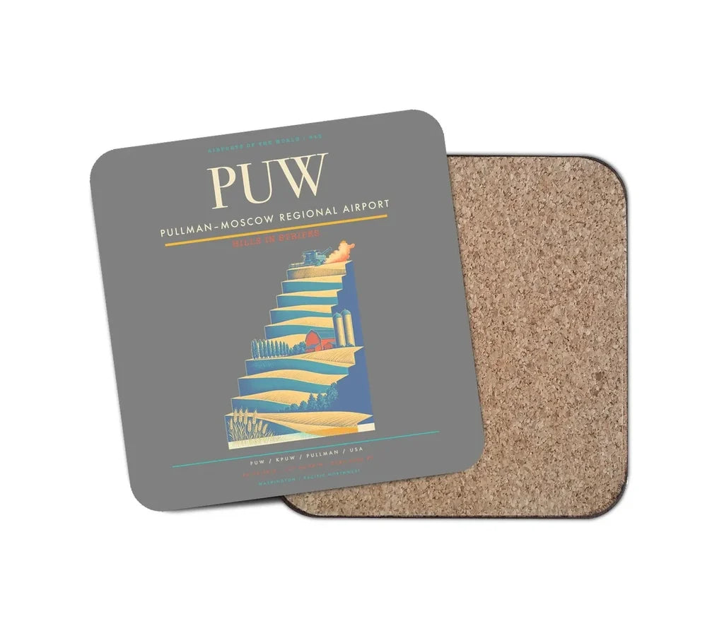 Pullman–Moscow Regional Airport (PUW) design on gray 1 piece coaster
