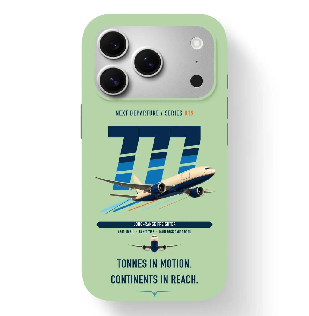 Boeing 777F design on light green magsafe iphone case