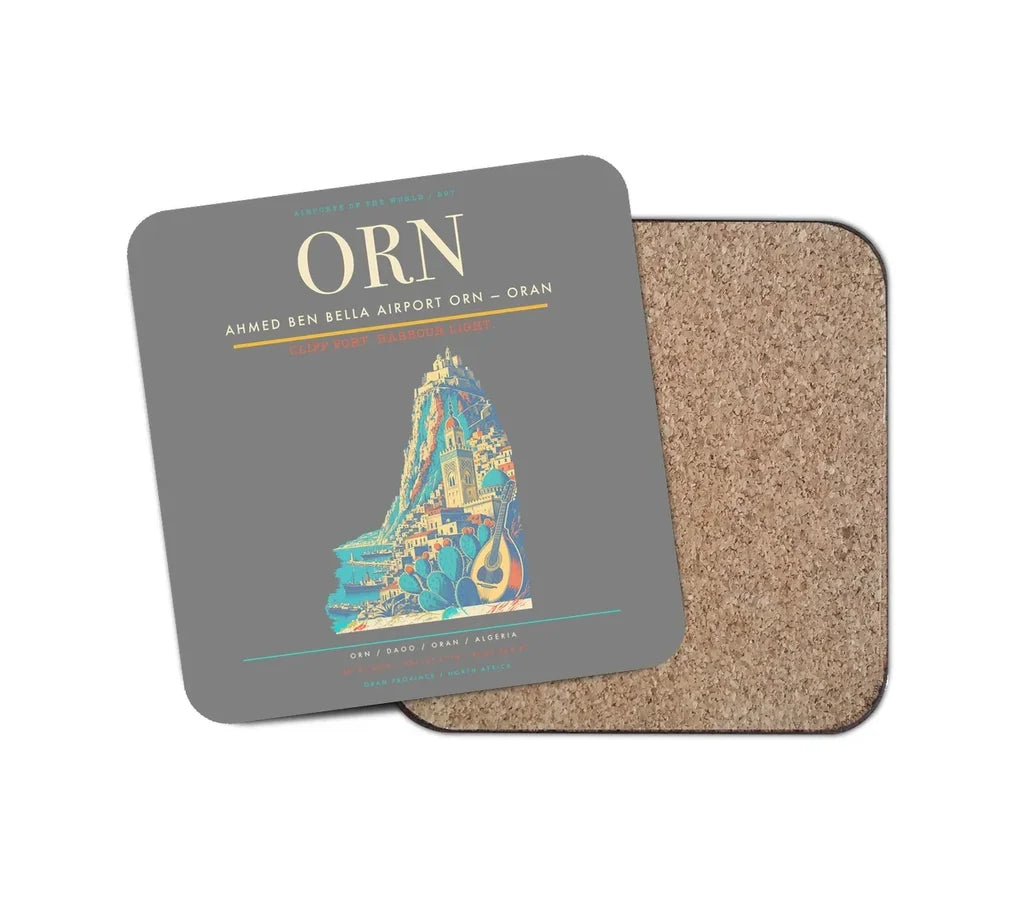 Ahmed Ben Bella Airport (ORN) design on gray 1 piece coaster