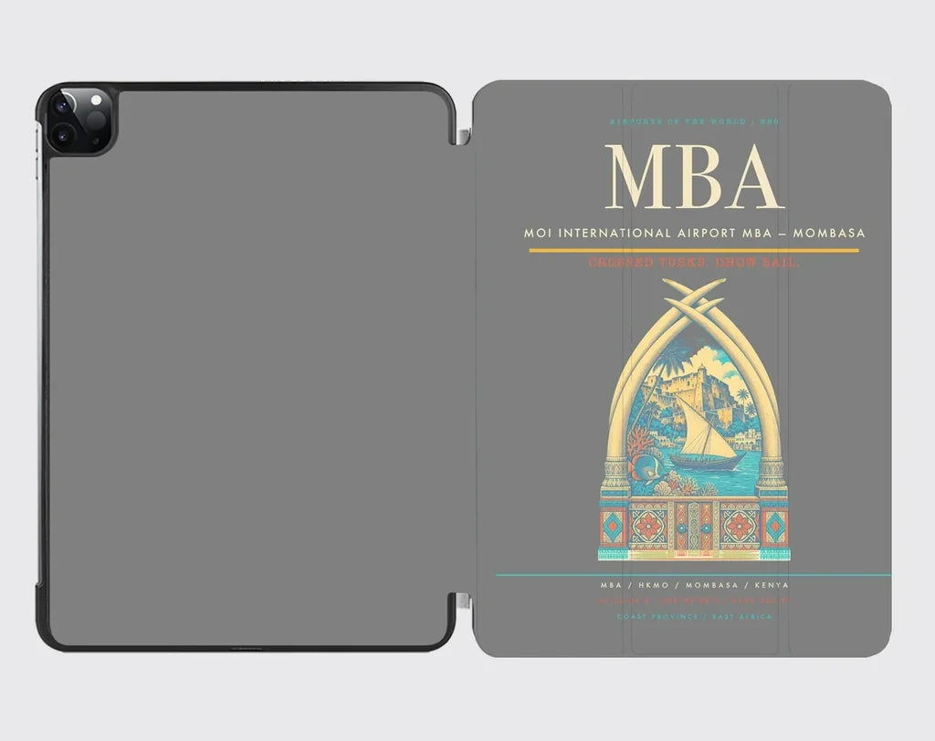 Moi International Airport (MBA) design on gray ipad tablet case