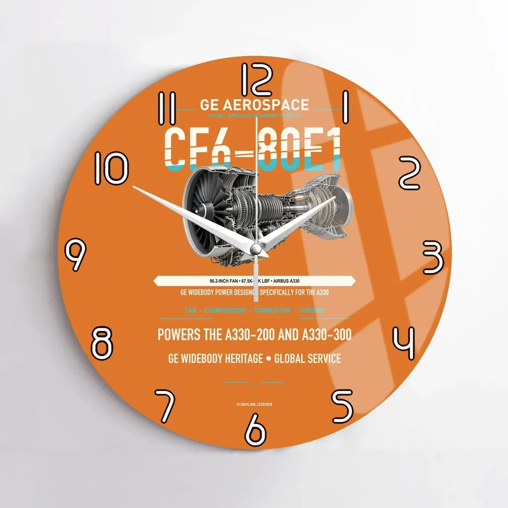 CF6-80E1 design on orange no frame wall clock