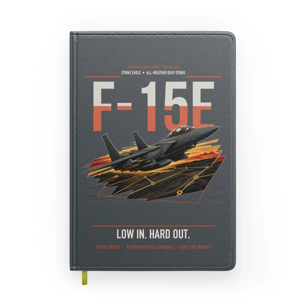 F-15E Strike Eagle design on gray notebook
