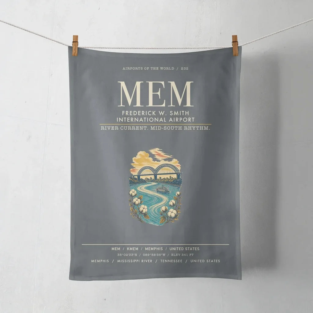 Frederick W. Smith International Airport Memphis (MEM) design on gray towel