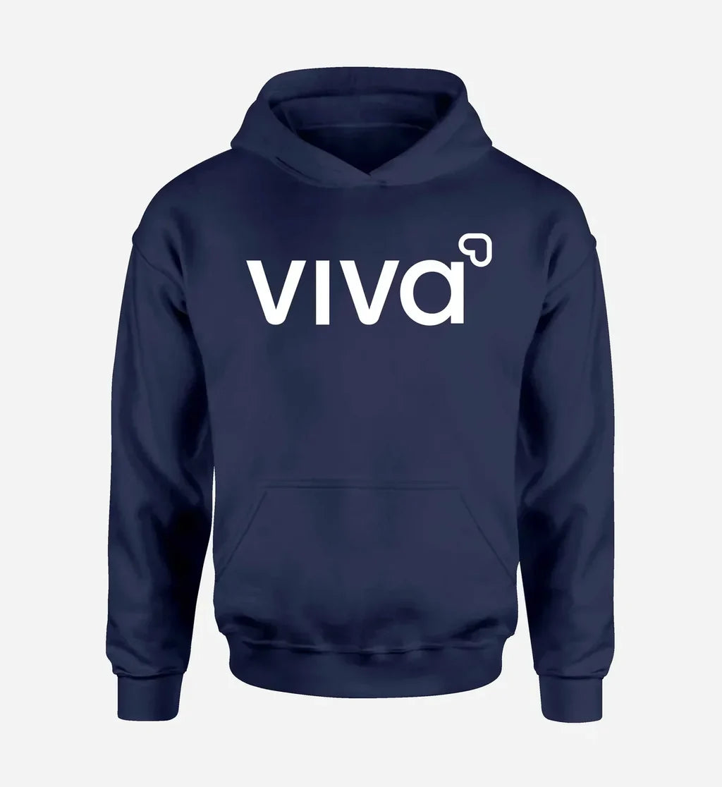 Viva Aerobus logo printed on navy blue hoodie