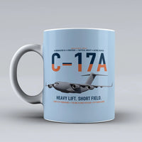 Thumbnail for C-17A Globemaster III design on light blue ceramic mug, double-side print