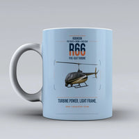 Thumbnail for Robinson R66 design on light blue ceramic mug, double-side print