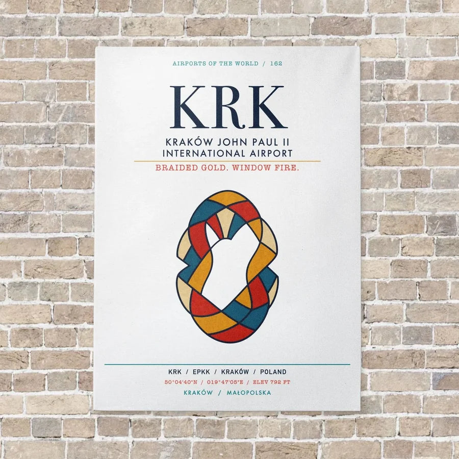 Kraków John Paul II International Airport KRK vertical canvas print - no frame - white background