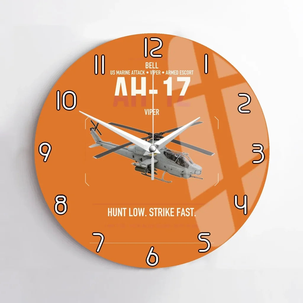 Bell AH-1Z Viper design on orange no frame wall clock