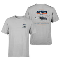 Thumbnail for Bell 407GXi design on light gray t-shirt, double-side print