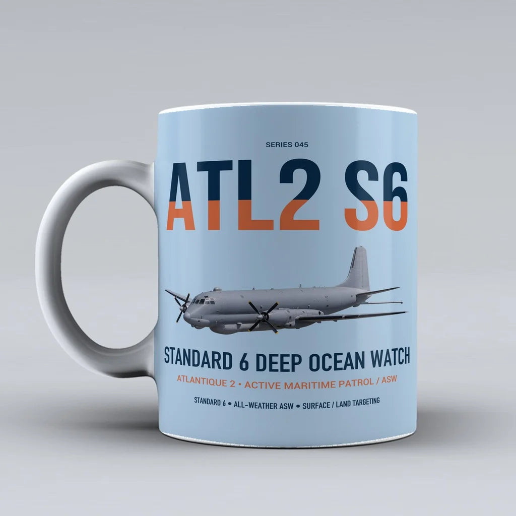 Atlantique 2 Standard 6 design on light blue ceramic mug, double-side print