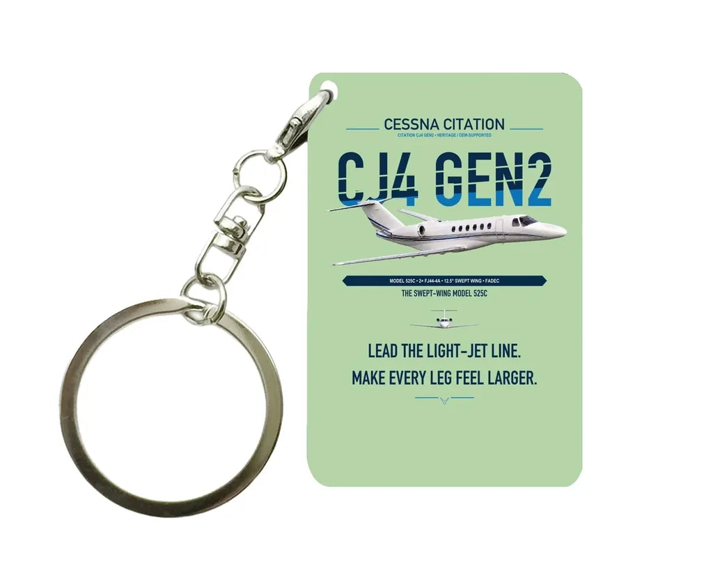 Cessna Citation CJ4 Gen2 design on light green designed key chain, double-side print