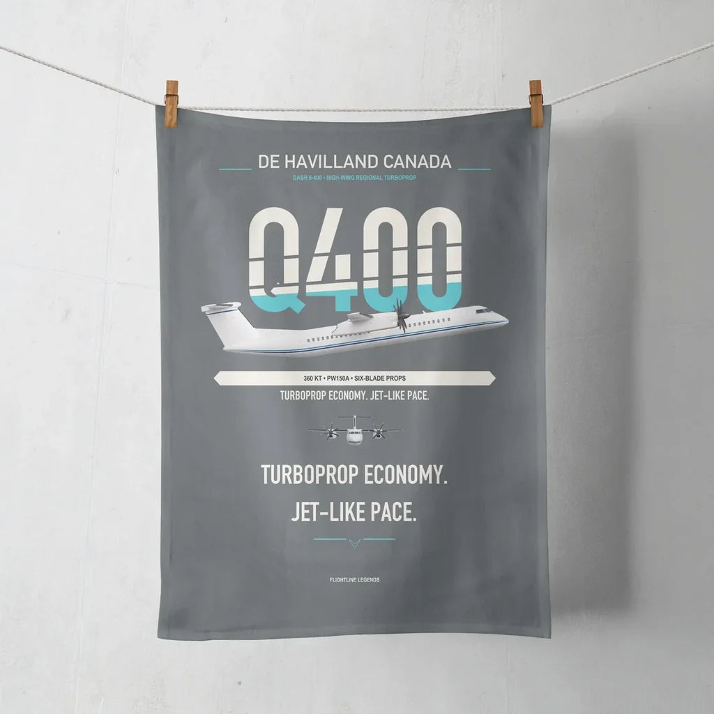 De Havilland Dash 8-400 design on gray towel
